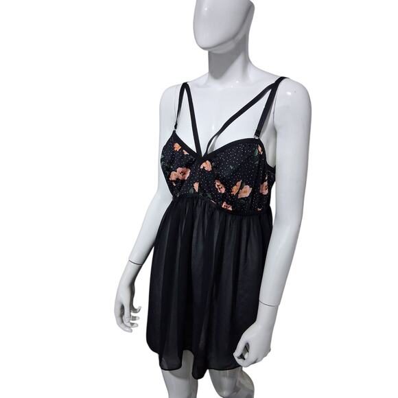 Torrid Curve Women’s size 1X Floral Strappy Sheer Flowy Babydoll Lingerie Mini - Picture 2 of 9